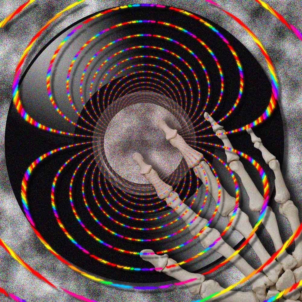 A skeleton hand DJing